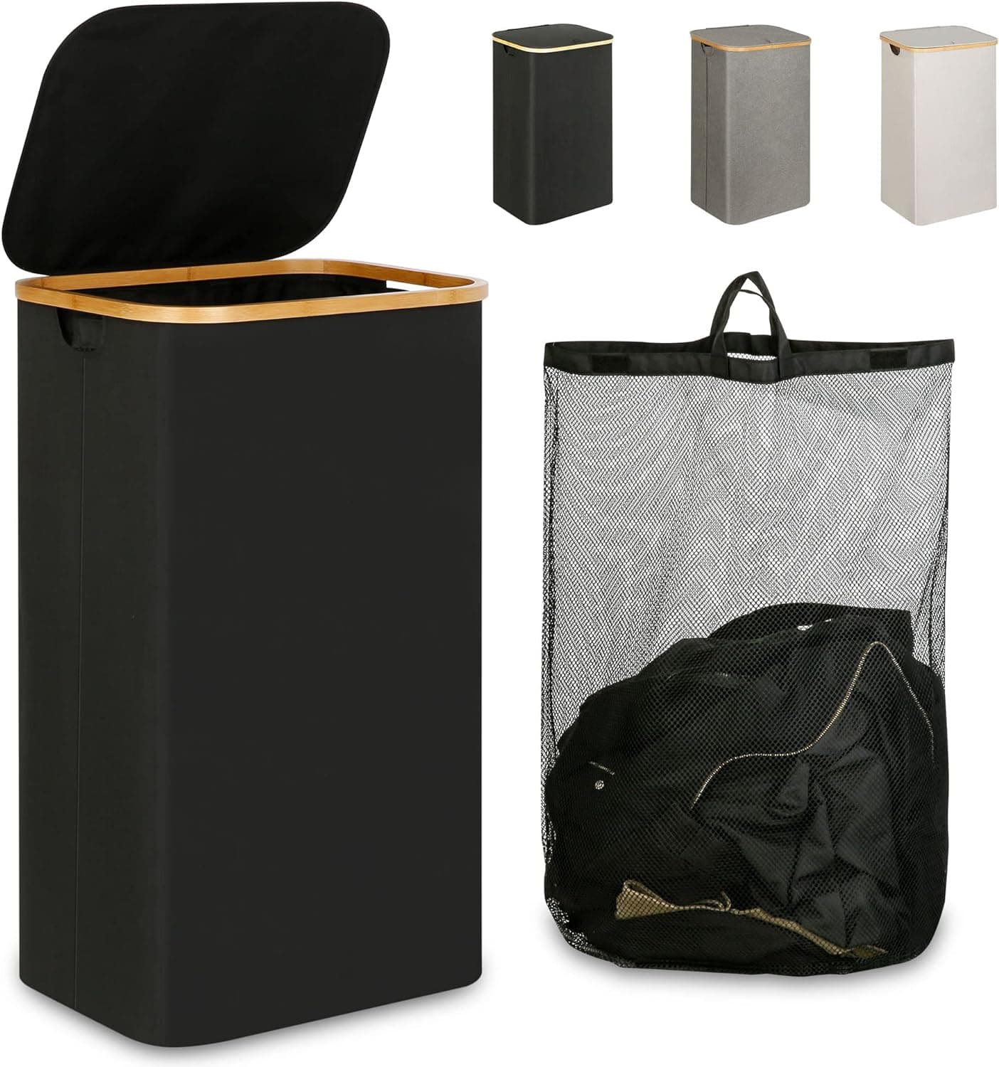 Laundry Hamper with Lid, 110L Large Laundry Hamper with Handle and Lid, Collapsible Clothes Basket Organizer with Removable Inner Bag for Clothes Toys Towels - Black