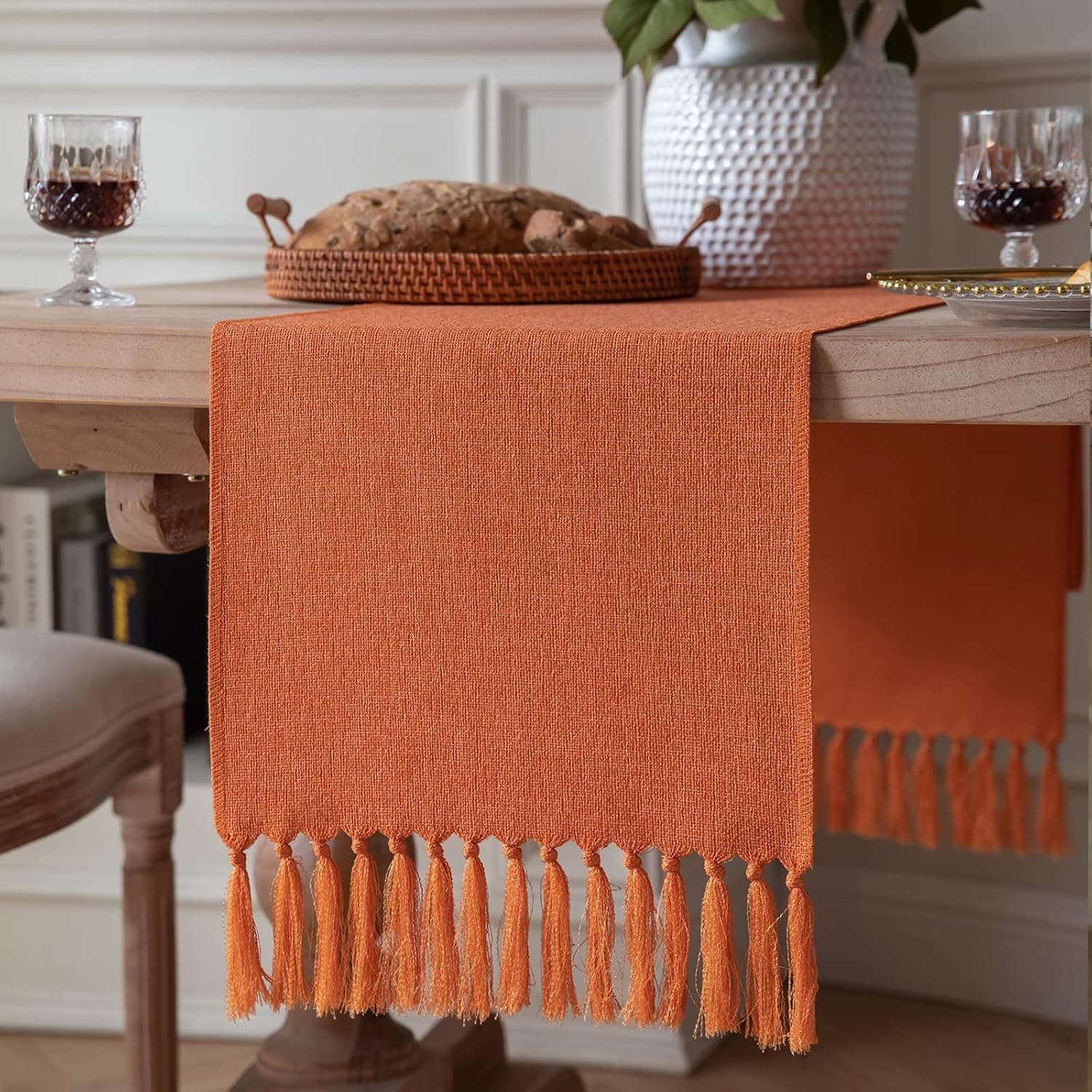 ZeeMart Burnt Orange Table Runners 72 Inches Long, Burlap Linen Style Rustic Farmhouse Fall Table Runner, Boho Woven Dining Table Runner, 13x72 Inches, Harvest Pumpkin