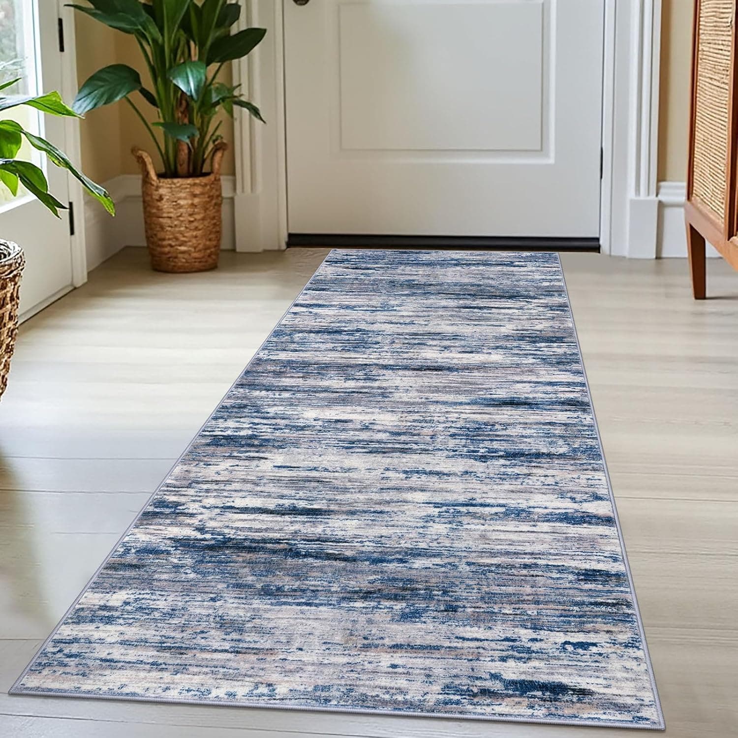 2x5 Navy Blue Gray Neutral Multi Modern Abstract Runner Rug for Hallways, Super Soft Hallway Decor Kitchen Rugs with Non-Slip, Non-Shedding Washable Rug for Hallways Entryway Bedroom Indoor