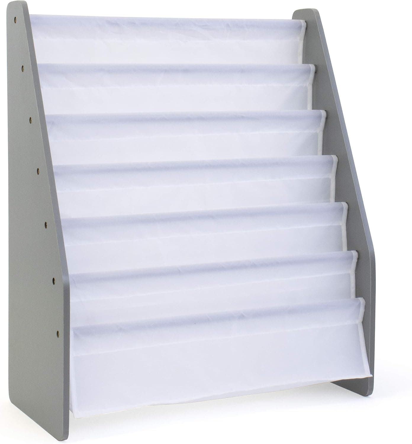 Humble Crew Kids Bookshelf 6-Tier Book Rack Organizer, Extra Large Toddler Bookcase with Fabric Storage Pockets, Front-Facing Display for Children’s Books, Grey/White, Nursery & Playroom Storage