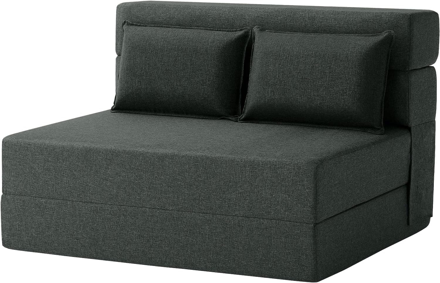 FILUXE Convertible Folding Sofa Bed - Sleeper Chair with Pillow, Modern Linen Fabric Floor & Futon Couch, Foldable Mattress for Living Room/Dorm/Guest/Home Office/Apartment, Standard Size, Dark Gray