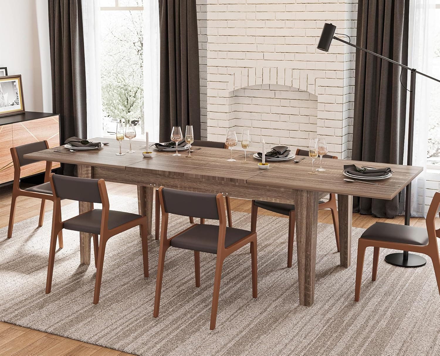 Rustic Wood Extendable Dining Room Table 71"-106" Rectangular Expandable Dining Tables for 6 8 10 12 People Industrial Extend Kitchen Table Space Saving for Family Gathering (Dark Oak)