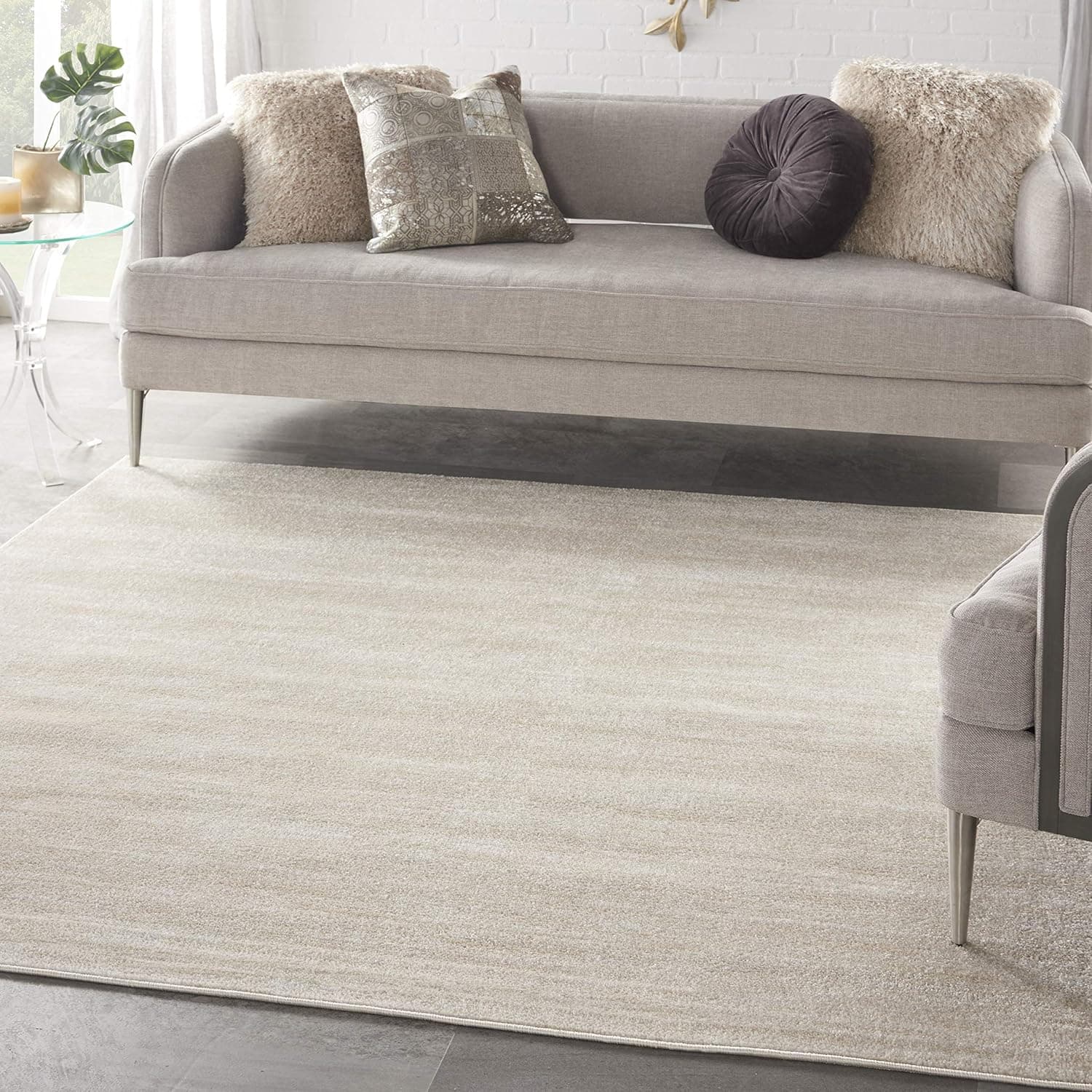Nourison Essentials Indoor/Outdoor Ivory Beige 7' x Square Area Rug, Easy Cleaning, Non Shedding, Bed Room, Living Room, Dining Room, Backyard, Deck, Patio (7 Square)