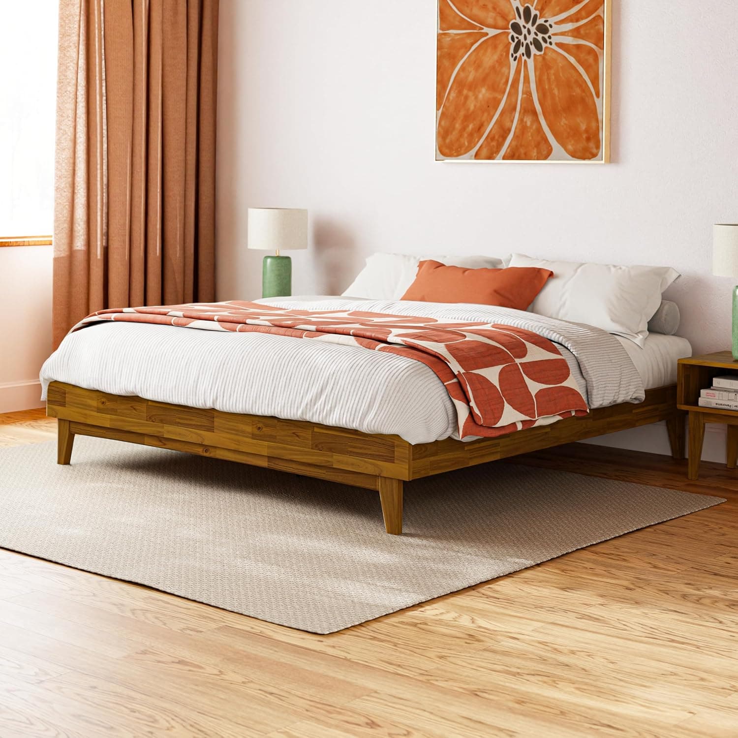 Bme Catherine King Platform Bed Frame, Modern Bed Frame Without Headboard, Wooden Low Profile Bed Frame, Acacia Wood Platform Bed Frame King, No Box Spring Needed, Supports up to 800lbs - Teak Brown