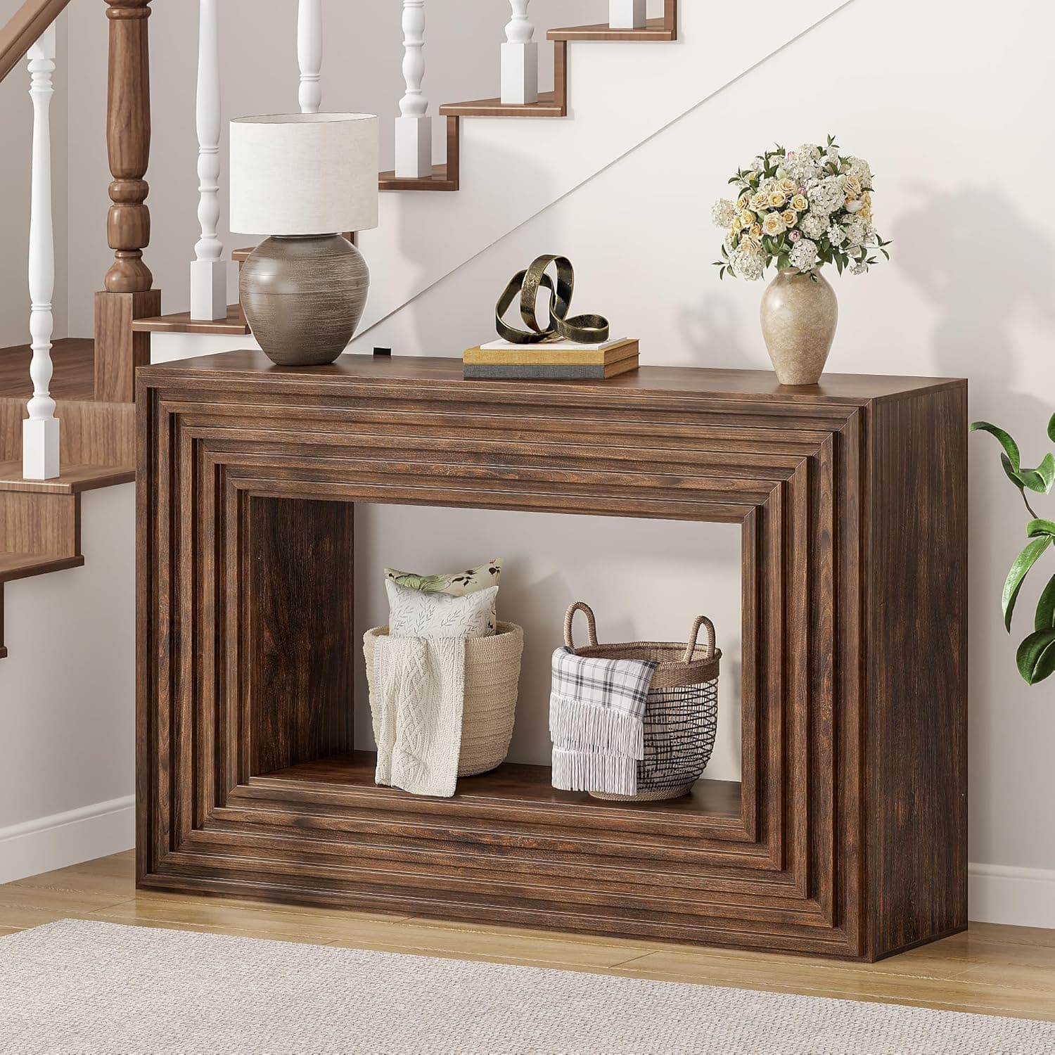 YITAHOME 47.2" Farmhouse Entryway Table, Console Table with Storage, Entry Way Table for Living Room Bedroom Hallway or Home Office, Walnut