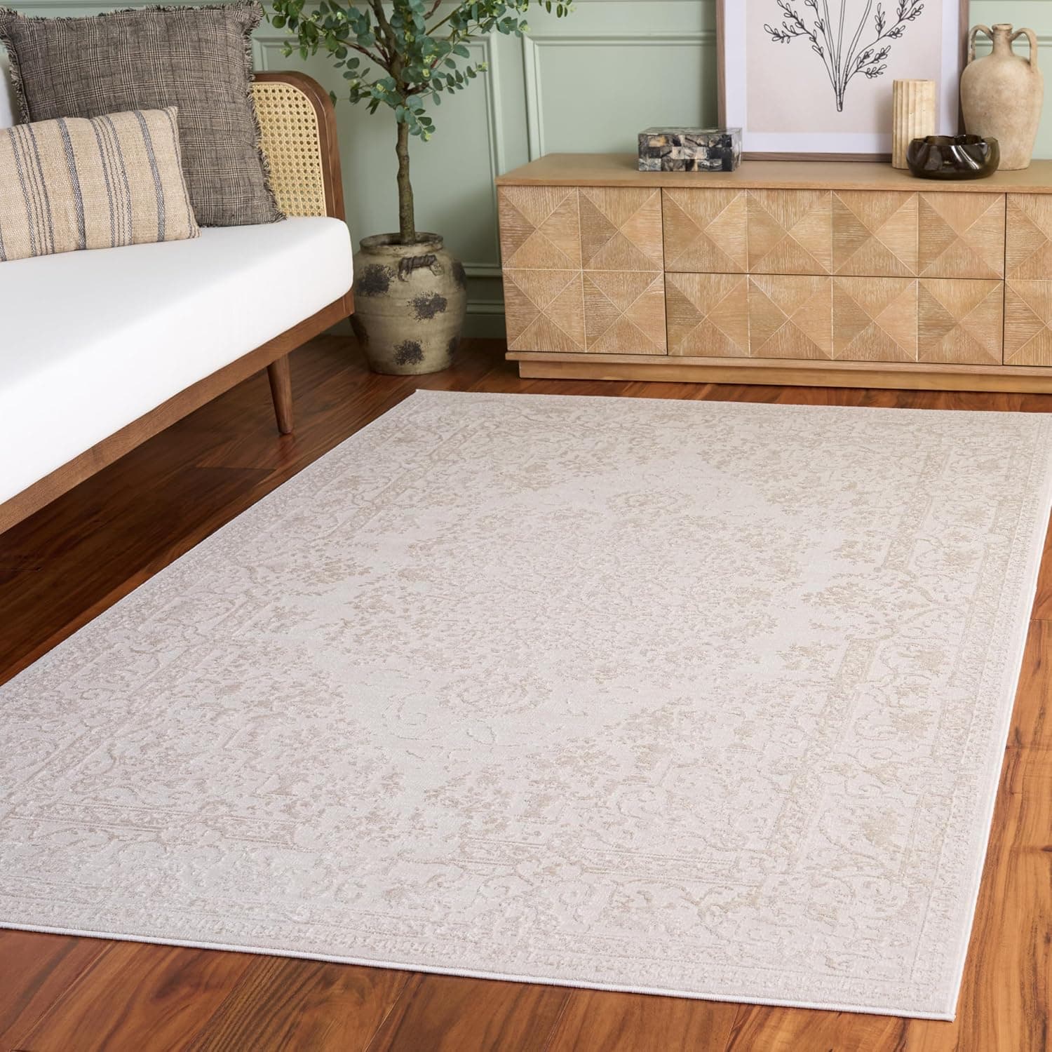 SAFAVIEH Area Rug 8x10 - Reflection Collection - Large - Creme & Ivory, Non-Shedding & Easy Cleaning, Ideal for Living Room, Bedroom, Office, Dining Space (RFT664D)