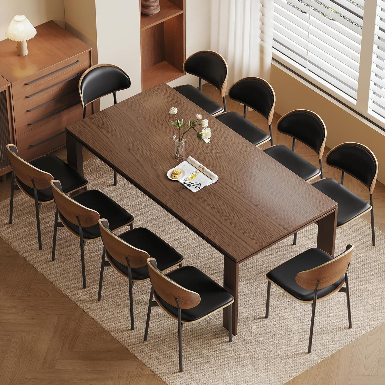 Rectangular Solid Wood Dining Table， 70.87" Large Farmhouse Kitchen Table for 6-8,Minimalist Modern Dinner Eating Table for Dining Room, Living Room, Kitchen, Walnut