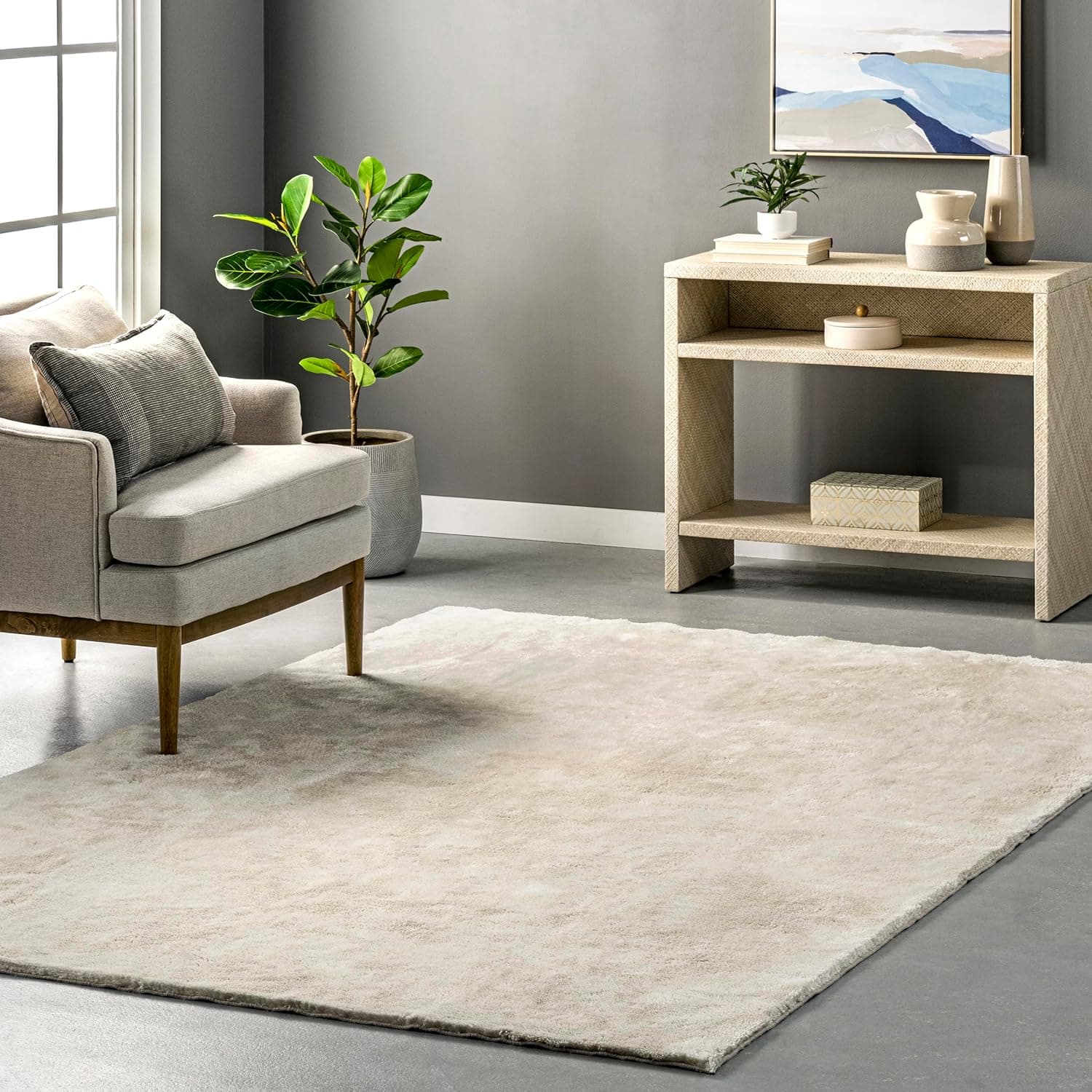 nuLOOM 6' x 9' Cozy Plush SuperiorWash Area Rug, Machine Washable, Non-Slip, Soft Fluffy Shag Carpet for Living Room Bedroom Kids Room Nursery Home Decor, Loni Cream
