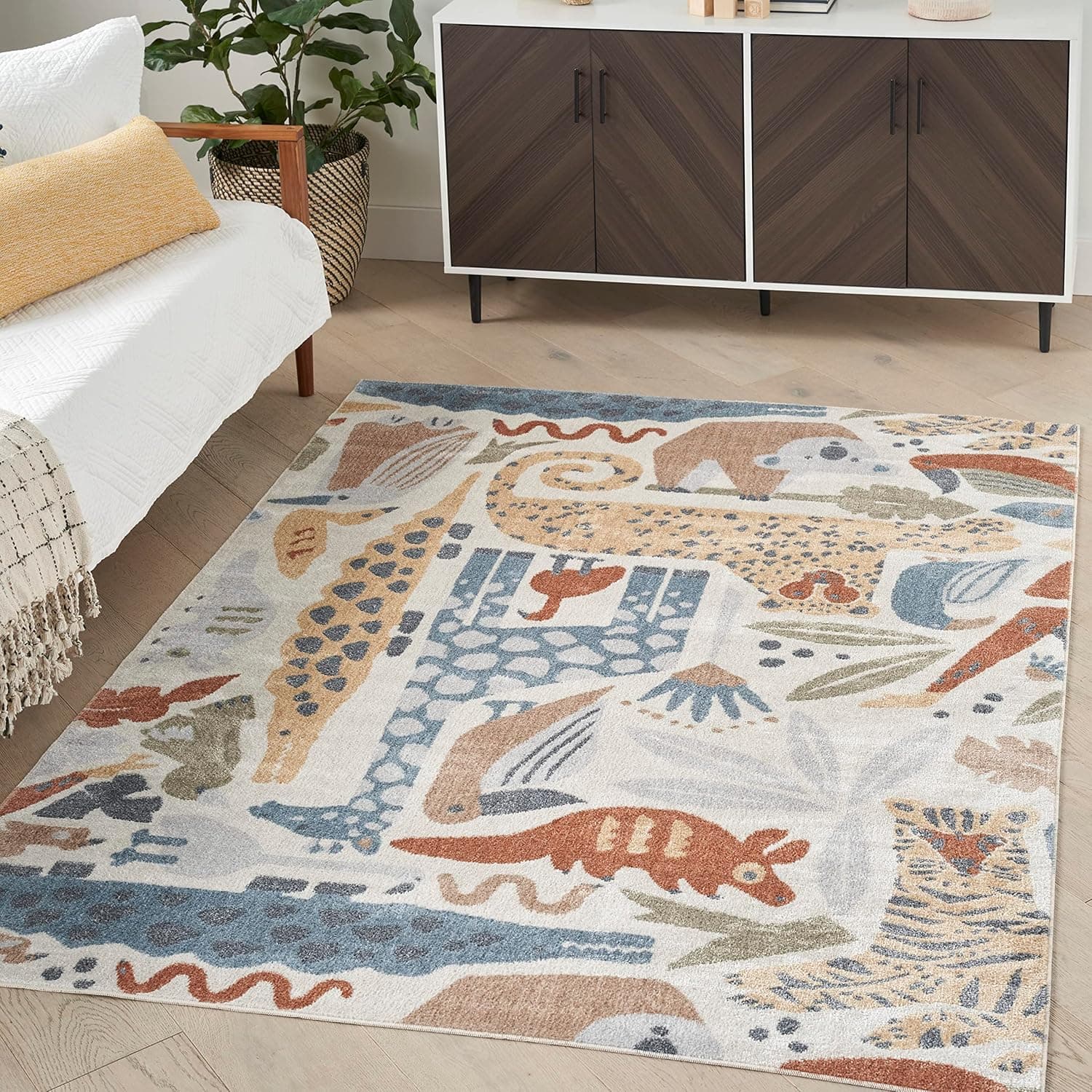 Nourison Home Astra Machine Washable Contemporary Ivory 5'3" x 7' Kids Area Rug, Easy Clean, Non Shedding, Bed Room, Living Room, Dining Room, Kitchen (5x7)