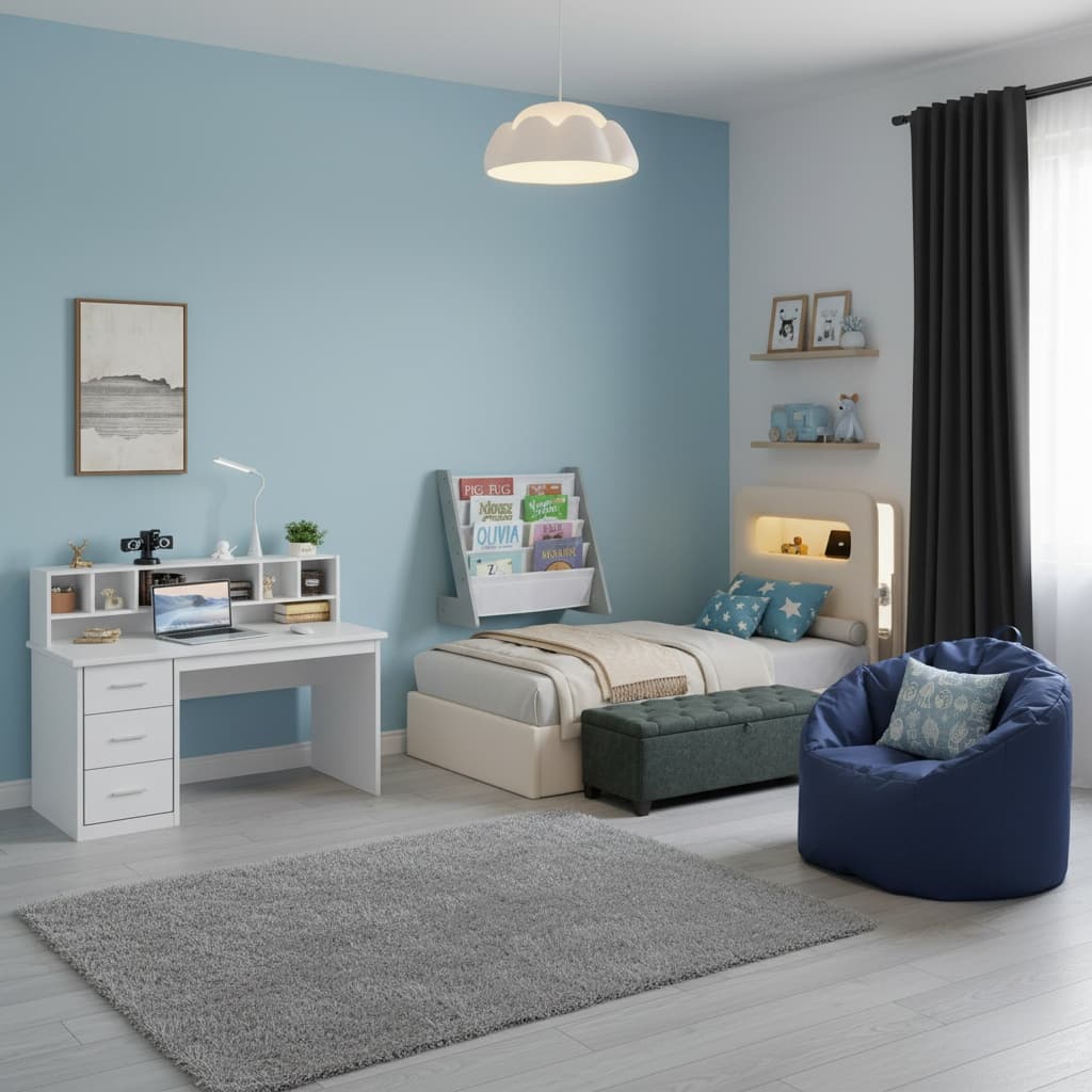 Design a Serene Japanese Kids' Room with a Monochrome Color Scheme