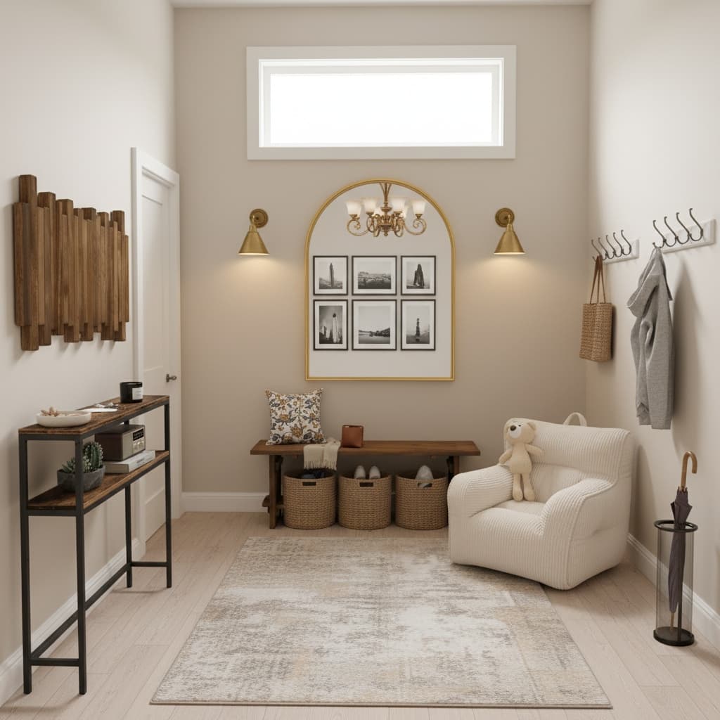 Design a Stunning Industrial Entryway_Mudroom with a Neutral Color Scheme