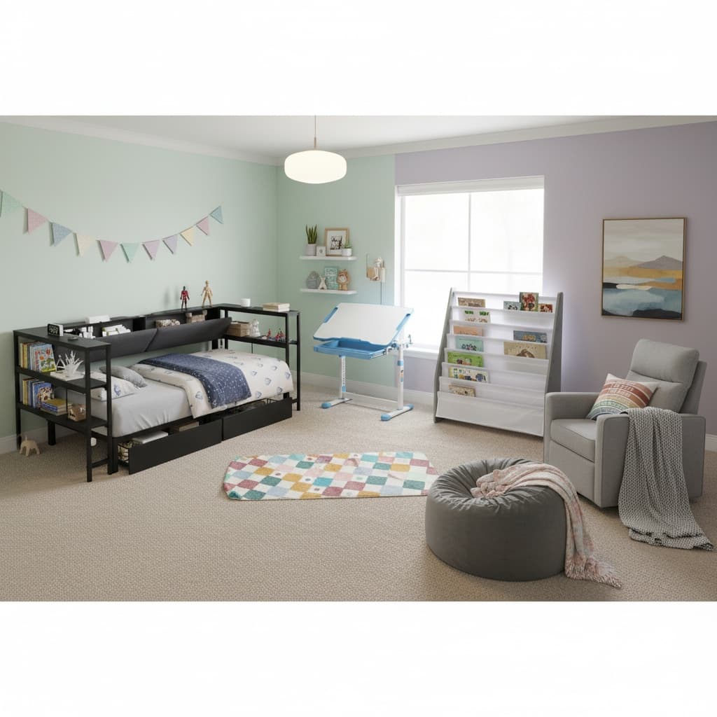 Design an Industrial Kids' Room with a Pastel Color Scheme